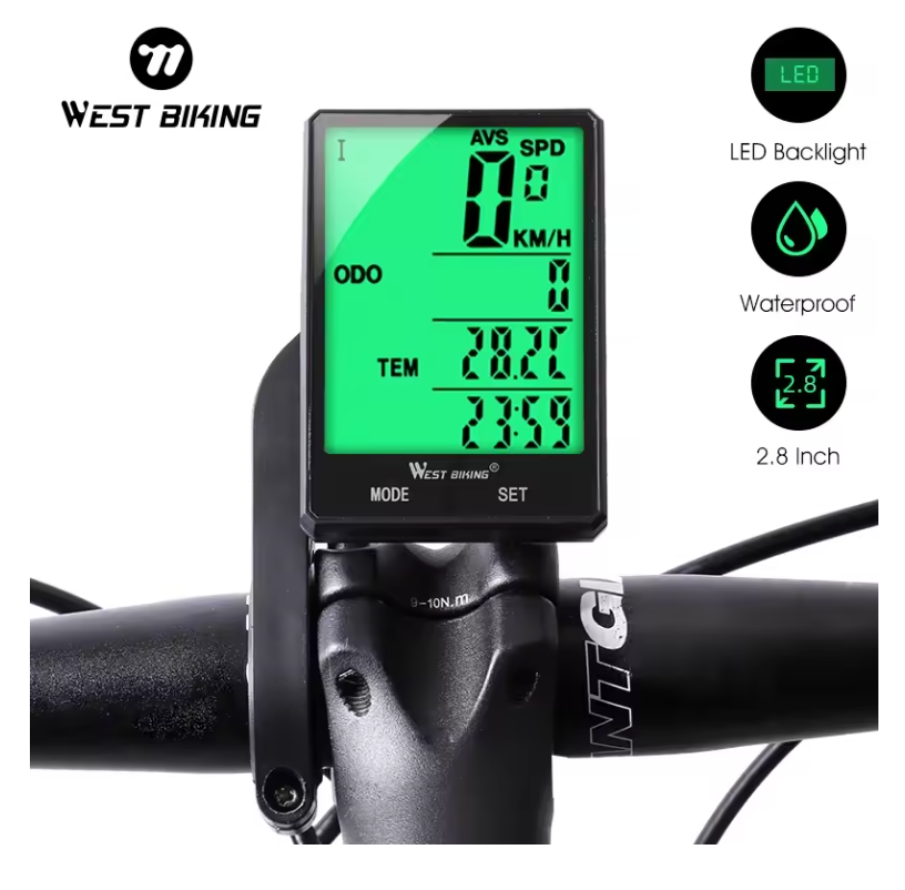 WEST BIKING-ordenador inalámbrico para bicicleta, pantalla grande de 2,8 pulgadas, con cable, velocímetro, odómetro, cronómetro