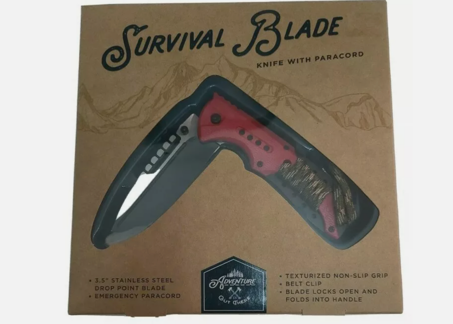 Cuchillo de acero sin lluvia Adventure Survival de 3,5" con paracord y clip para cinturón